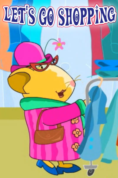 A guinea pig in a luxurious coat, fancy hat, and cat-eye glasses in a shopping mall.