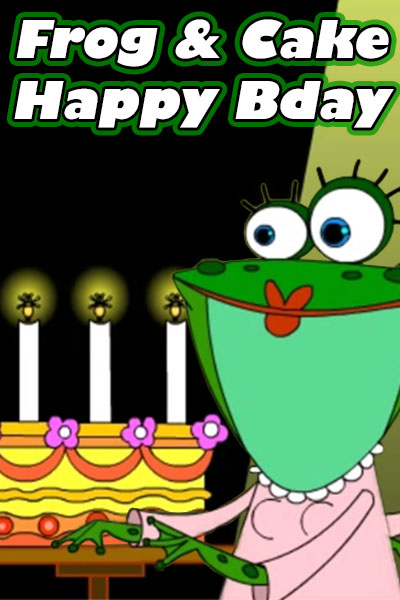 Frog and Cake Happy Bday e card