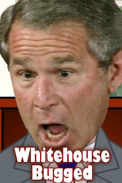 George W. Bush with an exaggerated look of surprise on his face, 