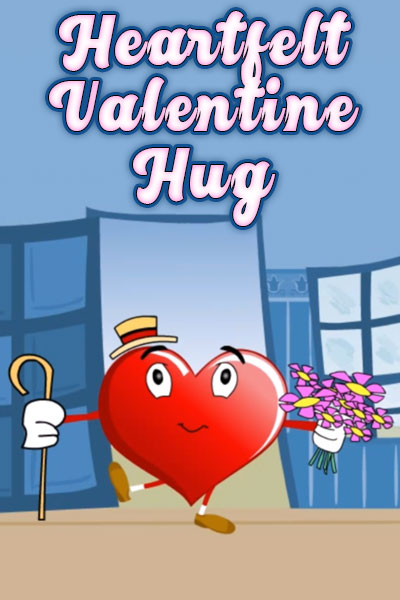 A heart wearing a straw hat holds a bouquet of flowers.
