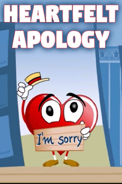 This sweet apology card s thumbnail image is a heart. He is tipping his hat to the viewer, and holding a sign that says I'm sorry.