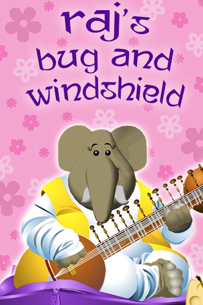An elephant in a flowing robe plays the sitar.