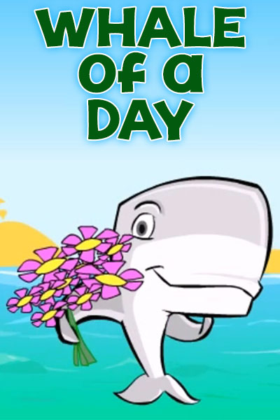 The thumbnail image for this animated Mothers Day ecard features a cute cartoon whale, who is holding a big bouquet of flowers out towards the viewer.