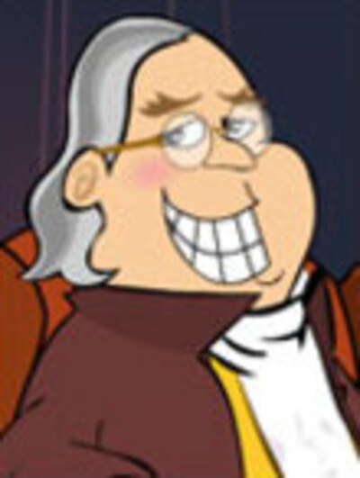 An animated Ben Franklin grins at the viewer.