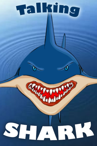 An animated ecard with a talking shark. The shark looks menacingly at the viewer.