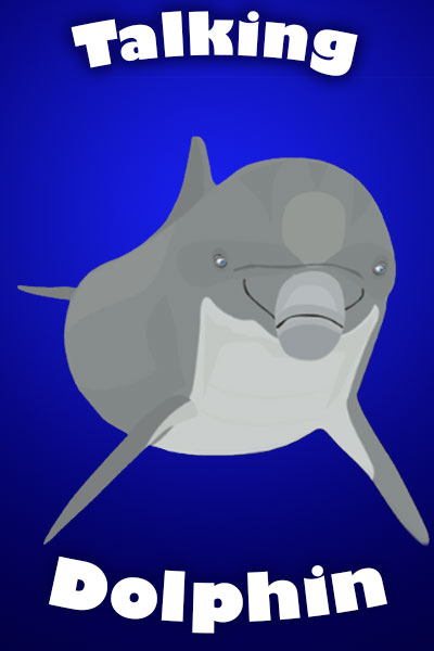 A cartoon dolphin, turning to face the viewer.
