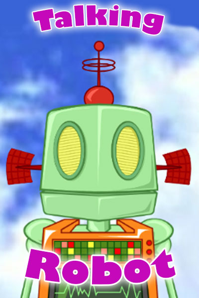 A light green robot with multicolored panels of lights and buttons on its chest.