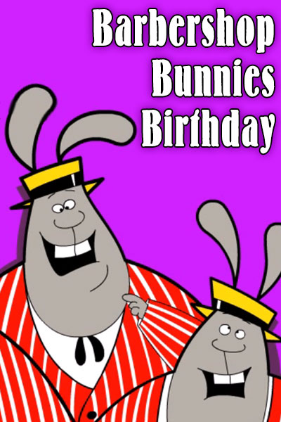The thumbnail for this popular birthday ecard is two bunnies dressed in red and white striped jackets, and straw hats. 