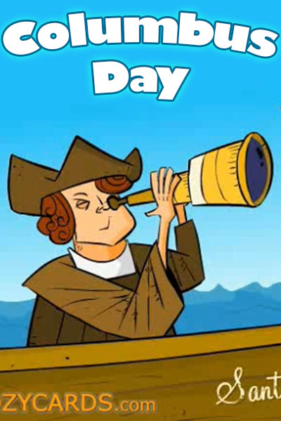 Columbus looks through a spyglass while he is sailing.