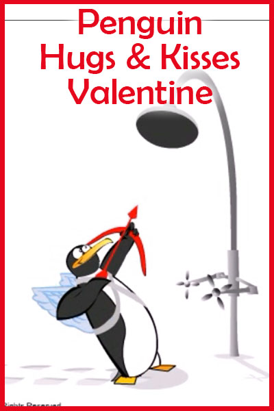 A penguin dressed as cupid in a fake pair of angel wings, and carrying a bow. 