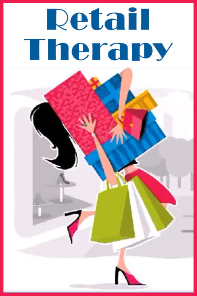 A person with a ponytail, and high heel shoes. After a shopping trip, their arms are piled with colorful boxes, and many bags hang from their arms in the preview image for this funny friendship card.