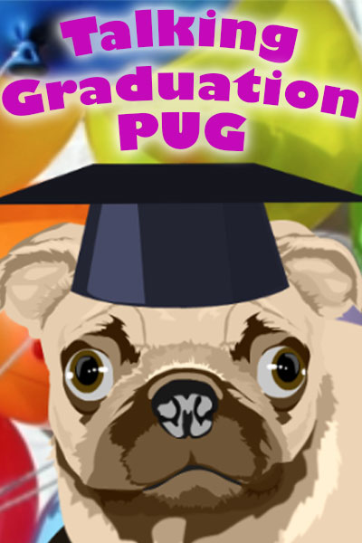 The preview image for this animated graduation ecard is a pug wearing a graduation cap.