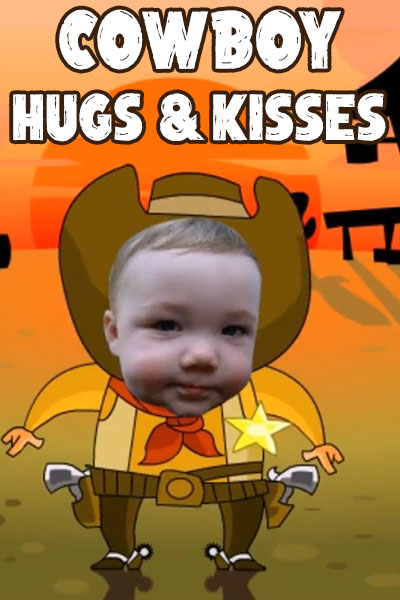 A cowboy with the face of a baby. 