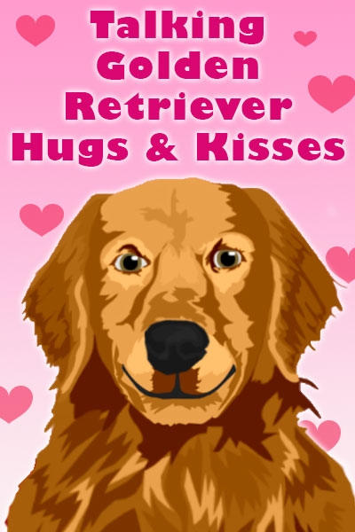 An illustrated golden retriever looking happily at the viewer.