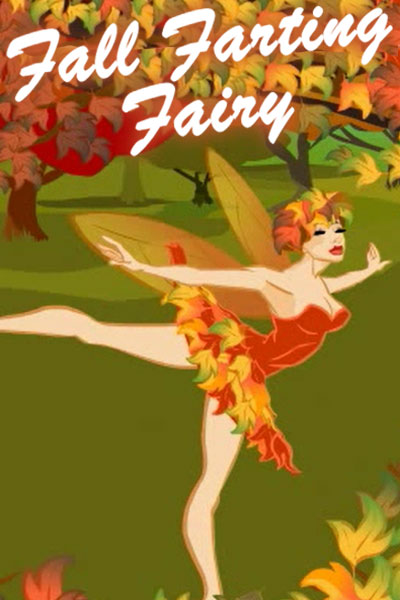 A fairy in a tutu made of autum leaves. She is leaning forward, balancing on one foot while the other leg is lifted behind her.