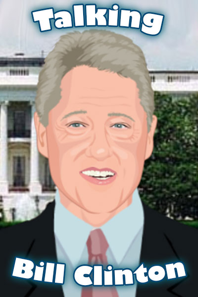 A smiling illustration of Bill Clinton.