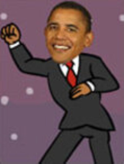 Barack Obama dances and smiles at the viewer. 