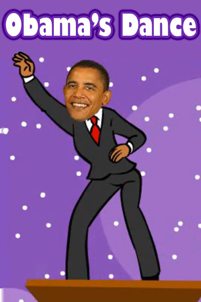 Barack Obama dances and smiles at the viewer. 