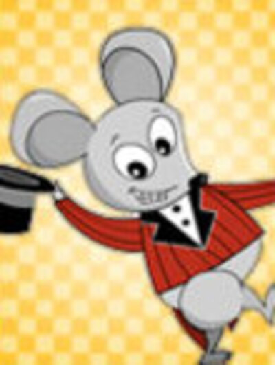 A dancing rat holds a top hat and cane, and smiles cheerfully at the viewer. 