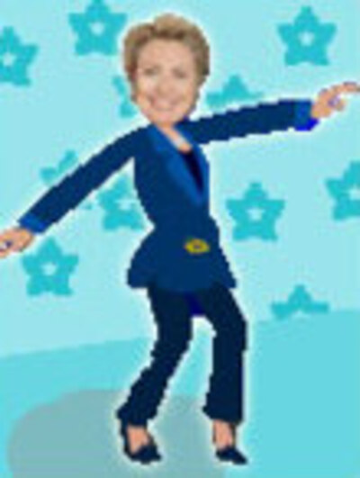 Hillary Clinton dances and smiles at the viewer. 