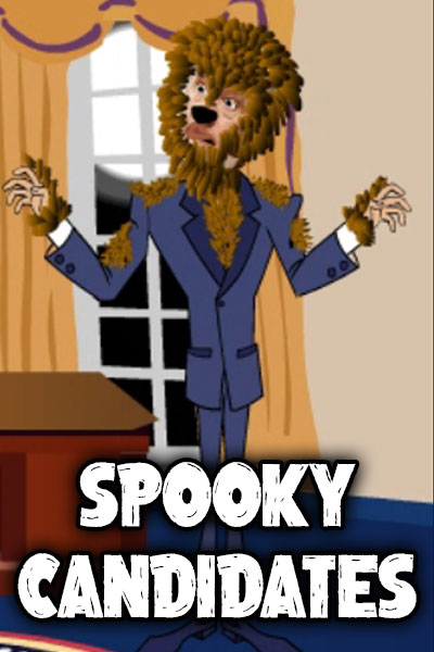 A werewolf wearing a suit in the Oval Office.
