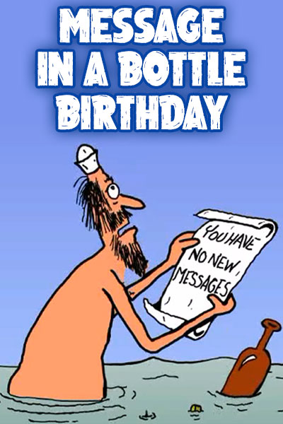 A Rubes by Leigh Ruben cartoon. A man is stranded on a deserted island, looking out into the ocean where he sees a message in a bottle floating toward him.