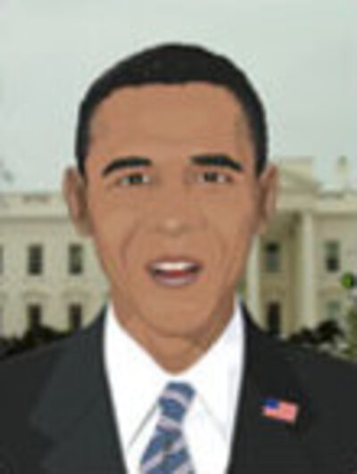 An animated Barack Obama smiles at the viewer. The White House is in the background.