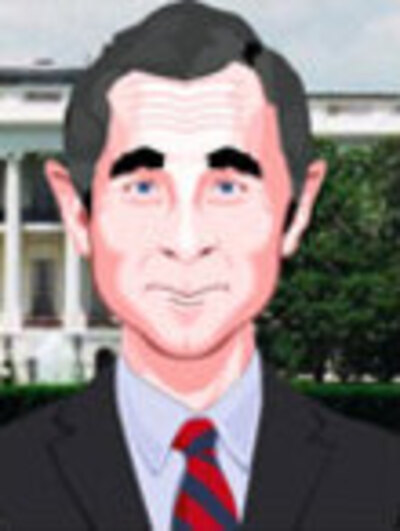 An animated George W. Bush smiles at the viewer. 