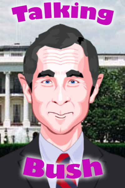 An animated George W. Bush smiles at the viewer. 