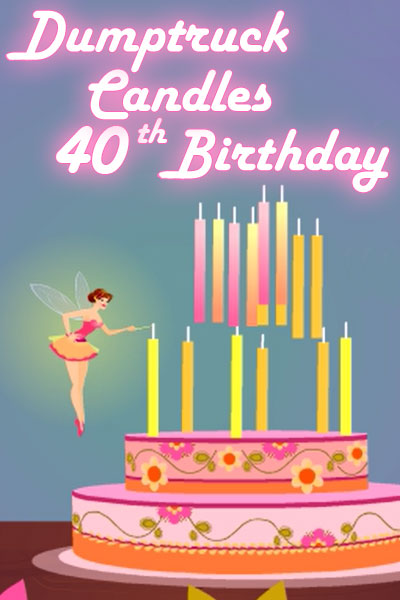 A glimmering fairy flies next to a birthday cake. She is waving her wand, and directing candles onto the cake with her magic. 