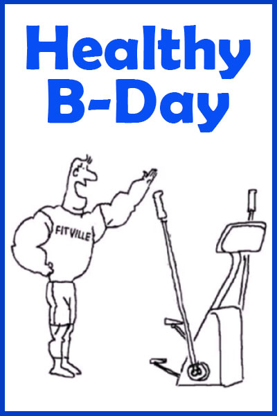 A Mike Du Jour cartoon of a muscle man working out on an exercise bike.