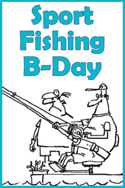 A Mike Du Jour cartoon of two men on a boat, deep sea fishing. One man is speaking to another man. The other man has a large fishing rod attached to his waist with a fishing belt.