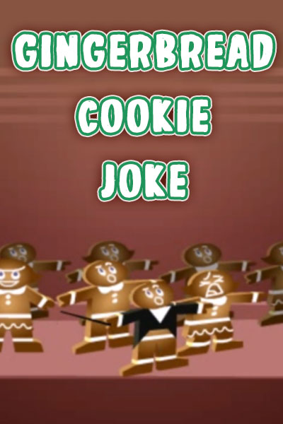 Several gingerbread men, as part of a chorus, are being overseen by another gingerbread man wearing a tuxedo jacket, who is the conductor. 