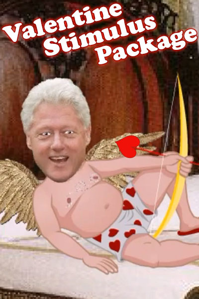 A cupid, but instead of the face of a cherub, it has the face of Bill Clinton.