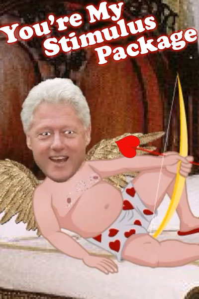 A cupid, but instead of the face of a cherub, it has the face of Bill Clinton.