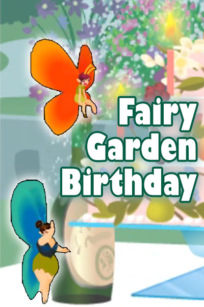 A preview image of this birthday ecard for woman features two tiny fairies wave their wands, and cast sparkly magic over a birthday cake.