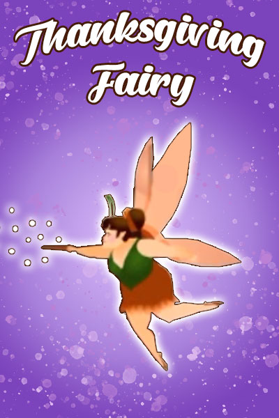 A cute Thanksgiving fairy casts her magic at something off screen.