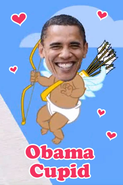 A cupid with Barack Obama's smiling face.