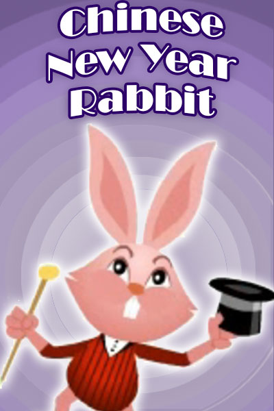 A pink bunny wearing a striped sweater, and carrying a top hat and cane.
