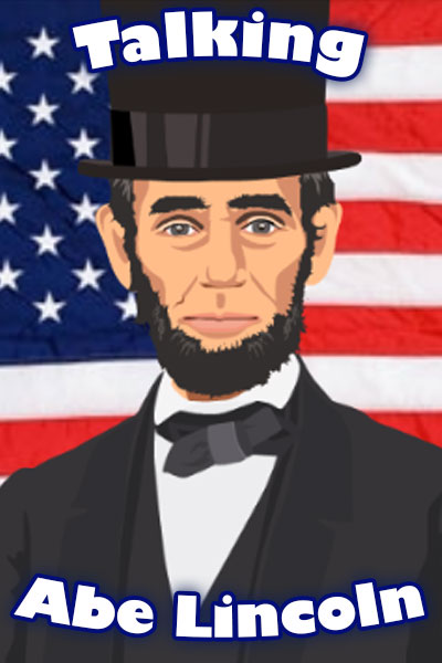 Abe Lincoln with an American flag behind him.