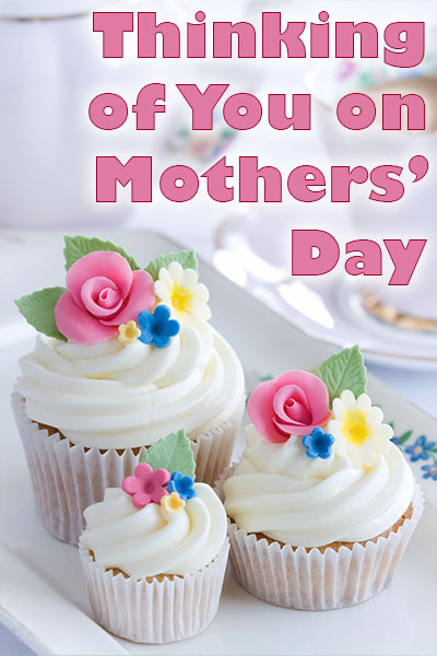 The thumbnail image for this free Mother's Day card features three beautifully decorated cupcakes with white icing, and flowers on top.