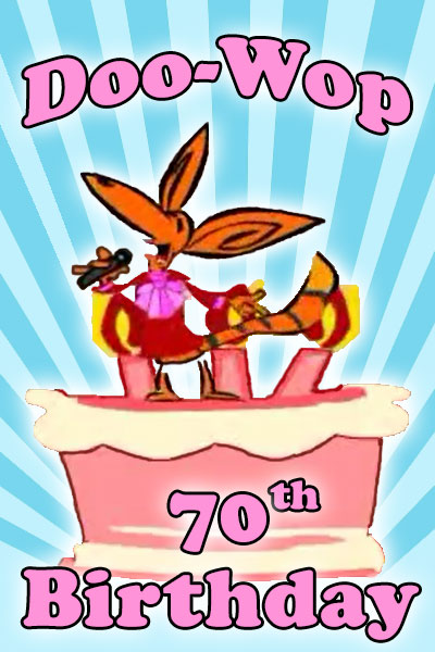 A cartoon fennec fox, dressed in a colorful outfit, and singing a birthday song into a microphone.