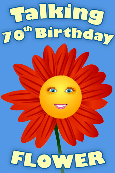 A red and orange flower, with a smiling face in the center of the blossom.