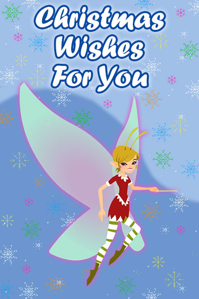 A small fairy, dressed in red and white for Christmas.