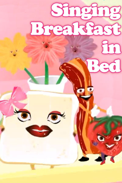 In the thumbnail image for this musical ecard, a piece of bacon, and a slice of toast look out at the viewer, with a vase of pretty daisies behind them.