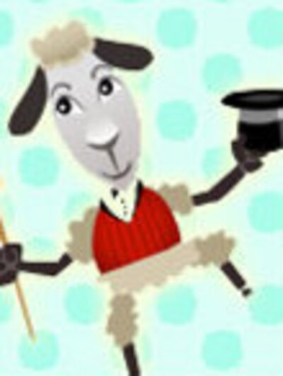 A fluffy sheep dances for the viewer, holding a top hat and cane in its hands.
