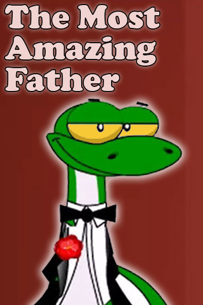 This online Fathers Day card features a thumbnail image of a gecko wearing a tuxedo, with a red carnation in its lapel.