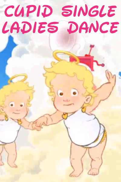 A chubby cherub with wings and a halo floating in the clouds.