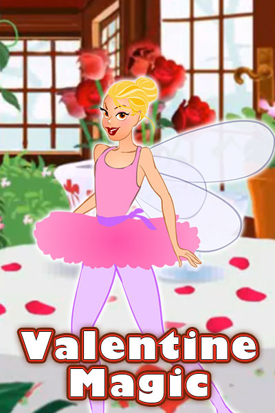 A valentine fairy in a pink tutu and bodice. 