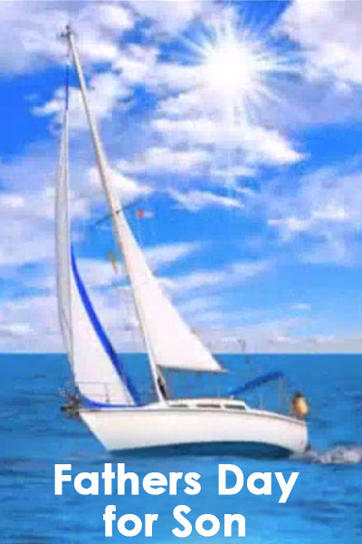 A sailboat floats along in crystal blue water in the thumbnail for this online Father's Day ecard.